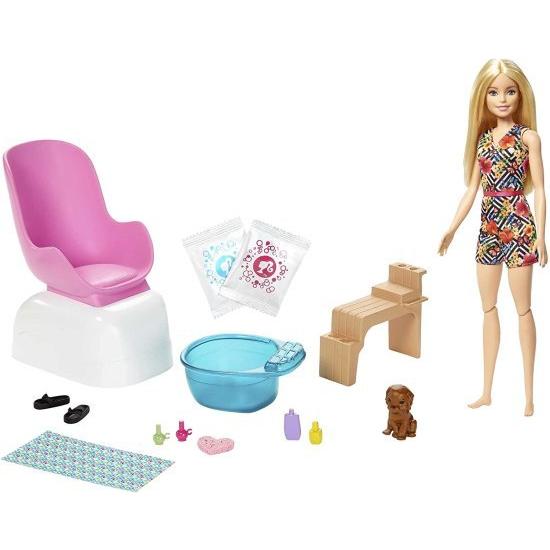 Barbie バービー Mani-Pedi Spa Playset with Blonde バービー Doll、Puppy、Foot Spa＆Accessories、2つの華麗なパックは、泡立ちフットバス、人形の爪の色変｜worldsports