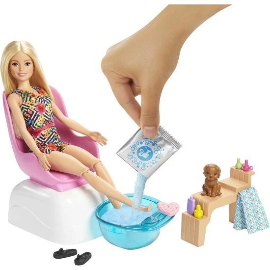 Barbie バービー Mani-Pedi Spa Playset with Blonde バービー Doll、Puppy、Foot Spa＆Accessories、2つの華麗なパックは、泡立ちフットバス、人形の爪の色変｜worldsports｜03