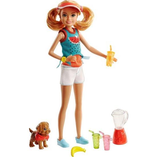 Barbie ジュースと子犬を添えたバービーステイシードールプレイセット
