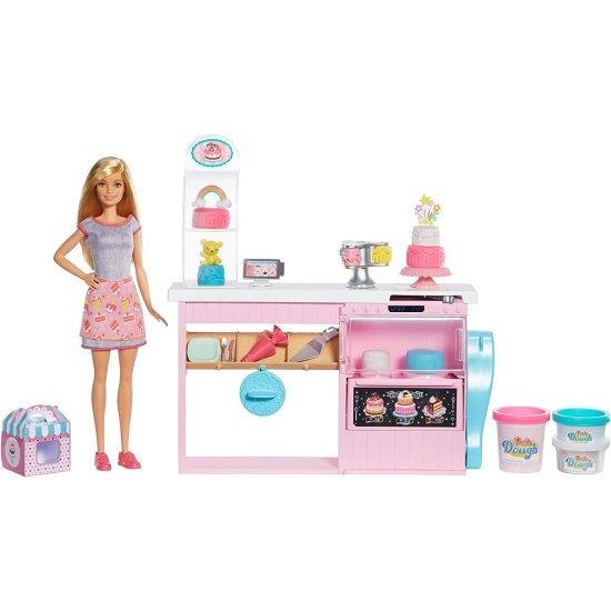 Barbie ブロンド人形でプレイセットを飾るバービーケーキ、オーブン付きのベーキングアイランド、4?7歳の子供向けの生地の成形、おもちゃのアイシングピース
