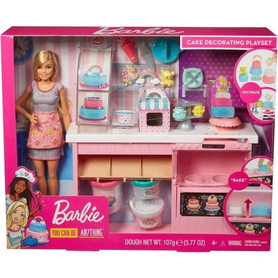 Barbie ブロンド人形でプレイセットを飾るバービーケーキ、オーブン付きのベーキングアイランド、4?7歳の子供向けの生地の成形、おもちゃのアイシングピース｜worldsports｜09