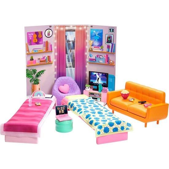 Barbie バービー：ビッグシティ、ビッグドリームズドームルームプレイセット2ベッド、ソファ、豆袋椅子、ベッドルームの家具、装飾＆アクセサリー、3-7歳のギ