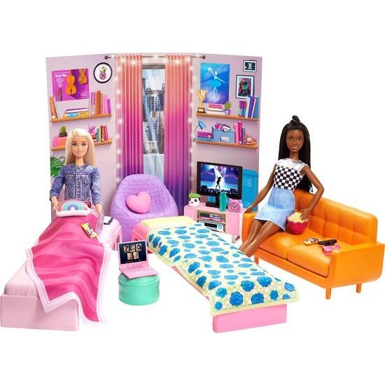 Barbie バービー：ビッグシティ、ビッグドリームズドームルームプレイセット2ベッド、ソファ、豆袋椅子、ベッドルームの家具、装飾＆アクセサリー、3-7歳のギの画像