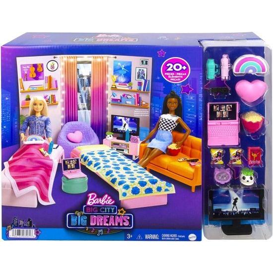 Barbie バービー：ビッグシティ、ビッグドリームズドームルームプレイセット2ベッド、ソファ、豆袋椅子、ベッドルームの家具、装飾＆アクセサリー、3-7歳のギの画像