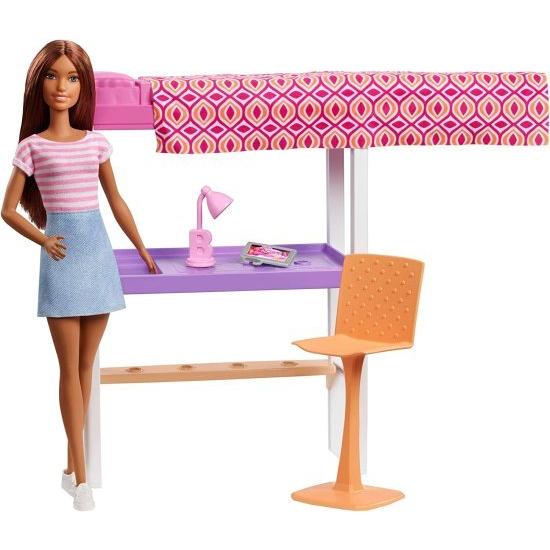 Barbie バービー人形と家具セット、変身した二段ベッドとデスクアクセサリーのロフトベッド、3-7歳のギフトセット