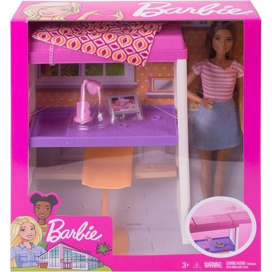 Barbie バービー人形と家具セット、変身した二段ベッドとデスクアクセサリーのロフトベッド、3-7歳のギフトセットの画像