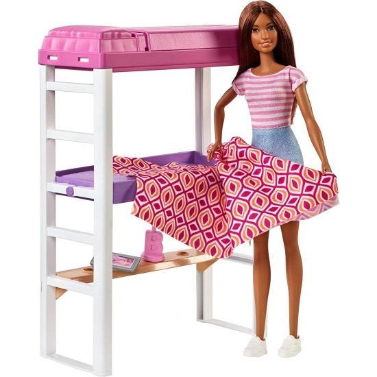 Barbie バービー人形と家具セット、変身した二段ベッドとデスクアクセサリーのロフトベッド、3-7歳のギフトセットの画像