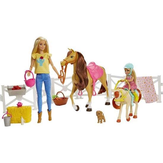 Barbie バービープレイセットとチェルシーブロンド人形、頭が揺れている2頭の馬、3歳以上の子供用に15歳以上