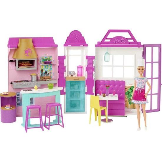 Barbie バービークック 'nグリルレストランプレイセットバービー人形、30歳以上のピース、キッチン、ピザオーブン、グリル＆ダイニングブース、3-7歳のギフト