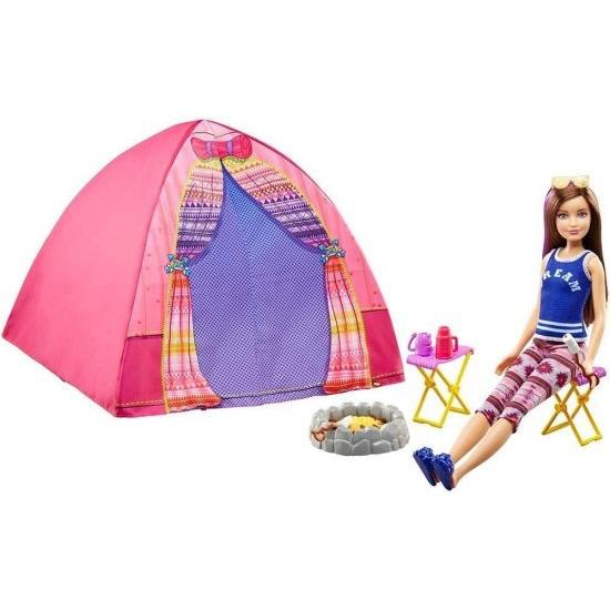 Barbie バービーキャンプの楽しいテント、スキッパー人形、アクセサリー - 2016年の新規