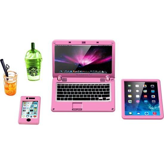 Barbie アニスターミニチュアラップトップコンピュータータブレットおもちゃ携帯電話とコーヒージュースはバービー人形のアクセサリーにぴったりです、1：6ス