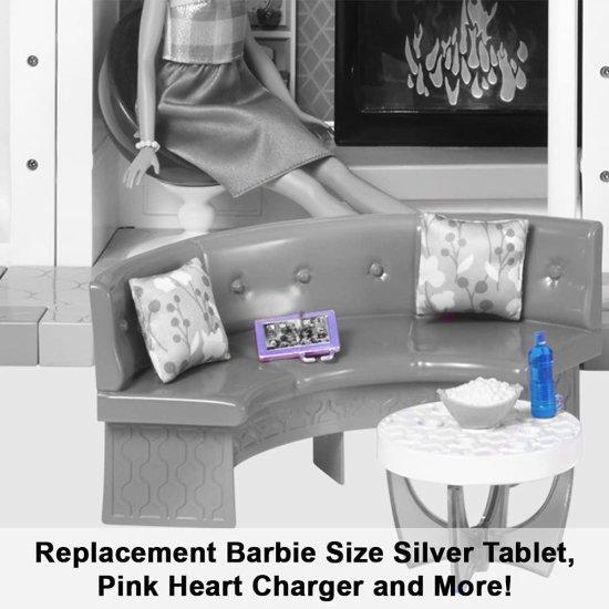 Barbie fバービー人形のためのf価格の交換部品ハロードリームハウス-DPX21?交換用バービーサイズシルバータブレット、ピンクハートチャージャーなど、青、ピン_3