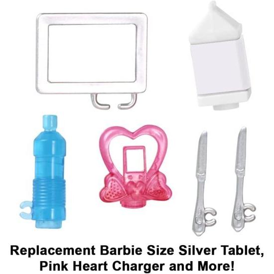 Barbie fバービー人形のためのf価格の交換部品ハロードリームハウス-DPX21?交換用バービーサイズシルバータブレット、ピンクハートチャージャーなど、青、ピン_4