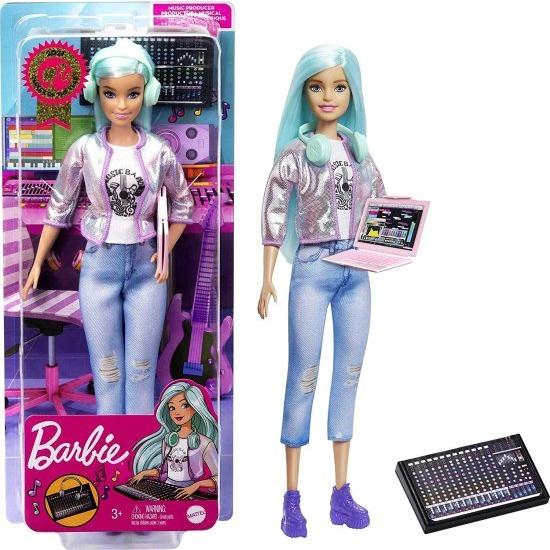 Barbie バービーキャリアオブザイヤーミュージックプロデューサードール（12インチ）、カラフルな青い髪、トレンディなティー、ジャケット＆ジーンズ、サウン
