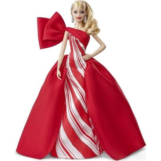 Barbie 2019ホリデーバービー人形、11.5インチ、ブロンド、赤と白のガウンを着て、人形スタンドと信頼性の証明書を備えた