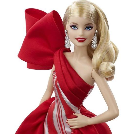 Barbie 2019ホリデーバービー人形、11.5インチ、ブロンド、赤と白のガウンを着て、人形スタンドと信頼性の証明書を備えた_2