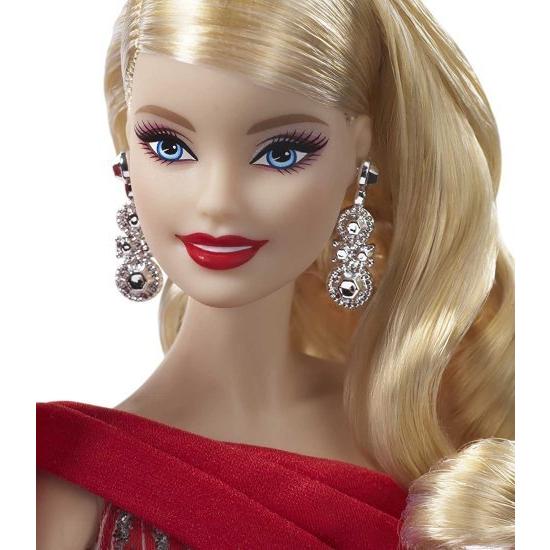 Barbie 2019ホリデーバービー人形、11.5インチ、ブロンド、赤と白のガウンを着て、人形スタンドと信頼性の証明書を備えた_3