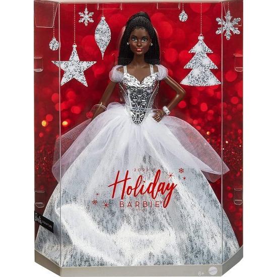 Barbie バービーシグネチャー2021ホリデーバービー人形（12インチ、ブルネットの編組髪）シルバーガウン、人形スタンドと信頼性の証明書、6歳以上の贈り物などの画像