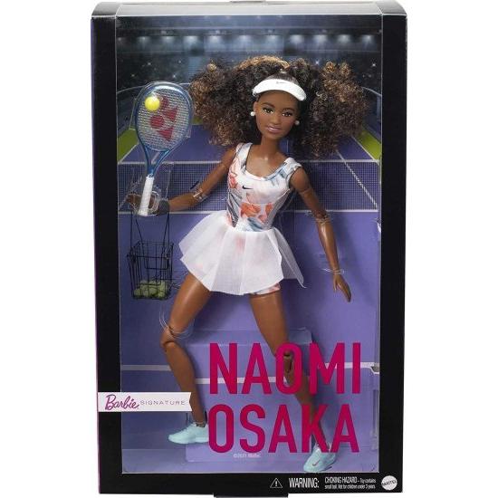 Barbie バービーロールモデルNaomi osaka Doll（11.5インチ、カーリーブルネットの髪）ポーズ可能、テニスドレス、靴とバイザーを着て、ラケット付き、子供向の画像