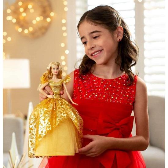 Barbie バービーシグネチャー2020ホリデーバービー人形（12インチブロンドの長い髪）のゴールデンガウン、人形スタンドと信itiveの証明書、6歳以上の贈り物の画像