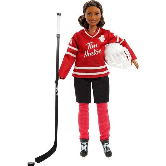 Barbie Tim Hortons 12インチカービーヘアバービー人形 - ホッケーユニフォームの収集可能なバービー人形、6歳以上の人形スタンドと信頼性の証明書付きの画像