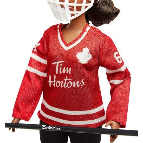 Barbie Tim Hortons 12インチカービーヘアバービー人形 - ホッケーユニフォームの収集可能なバービー人形、6歳以上の人形スタンドと信頼性の証明書付きの画像