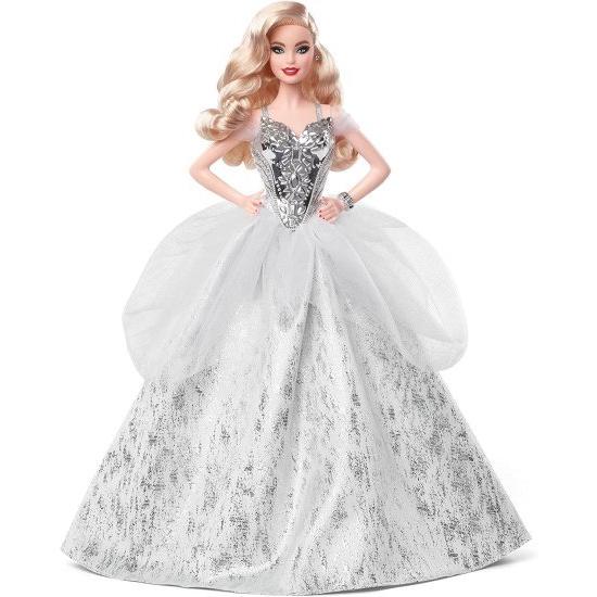 Barbie バービーシグネチャー2021ホリデードール（12インチ、ブロンドの波状の髪）シルバーガウン、人形スタンドと信頼性の証明書、6歳などへの贈り物