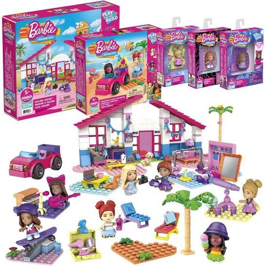Barbie Mega バービー Malibu Buildingは、ファッションとロールプレイアクセサリーを備えた440個のレンガとピース、7マイクロドール、1個の子犬、2個の鳥、2
