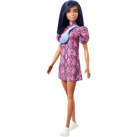 Barbie ピンク＆ブラックドレス、白いスニーカーとバッグ、おもちゃ、子供用3-8歳のバービーファッショニスタドール＃143