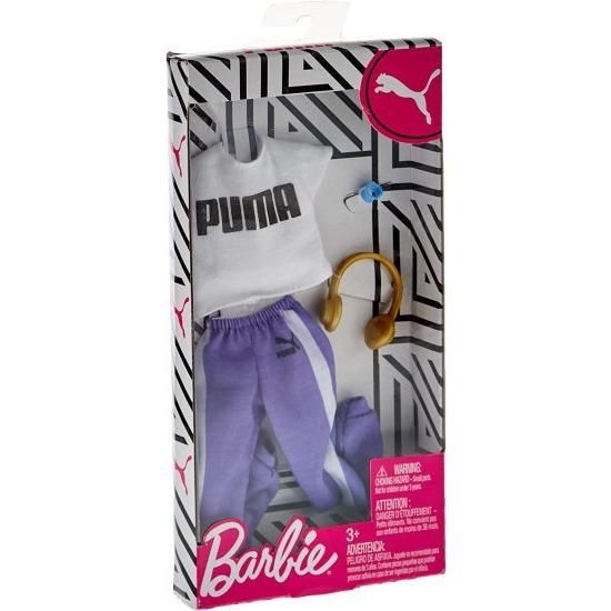 Barbie バービーの服プーマブランドの衣装人形、白いトップ、紫色のジョガーがヘッドフォンと時計、3-8歳の贈り物
