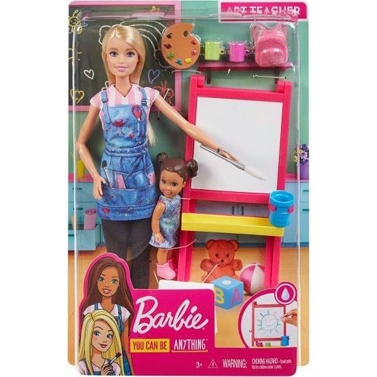 Barbie バービーアートの先生は、金髪の人形、幼児人形、カラーチェンジ機能を備えたイーゼル、パレット、ブラシ、コンテナ、3歳以上のステップスツール_4