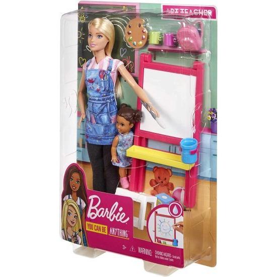 Barbie バービーアートの先生は、金髪の人形、幼児人形、カラーチェンジ機能を備えたイーゼル、パレット、ブラシ、コンテナ、3歳以上のステップスツール_5