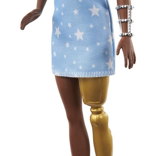 Barbie バービーファッショニスタドール＃146 2つのねじれた三つ編みと補綴脚を着た星印刷ドレス、白い靴と腕のブレスレット、子供向けのおもちゃ3-8歳_5