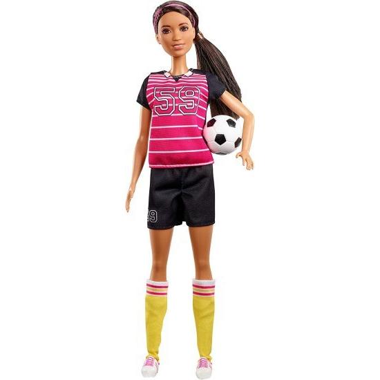 Barbie バービーアスリートドール、ブルネット、ユニフォームとサッカーボールのある靴下を着ている
