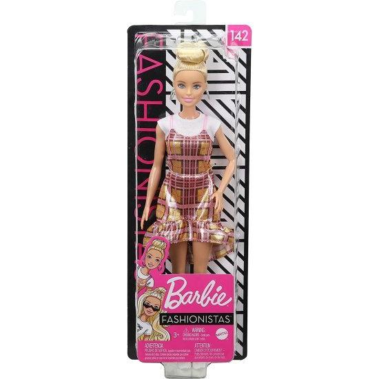 Barbie バービー Fashionistas Doll＃142 Blonde Updoの髪はピンクとゴールデンの格子縞のドレス、白いスニーカーとイヤリング、3-8歳の子供向けのおもちゃを｜worldsports｜06