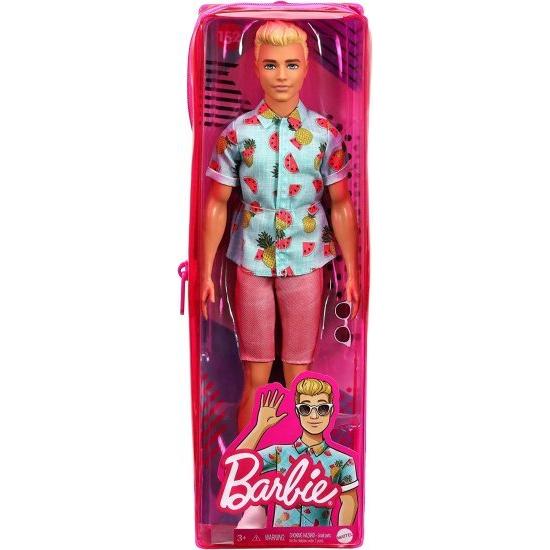 Barbie 青いトロピカルプリントシャツ、サンゴのショートパンツ、白い靴、白いサングラス、子供向けのおもちゃを着て、彫刻されたブロンドの髪をしたバービー_5