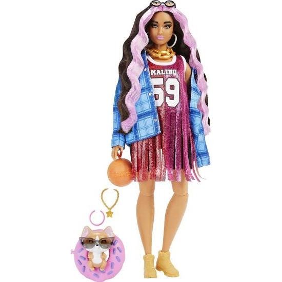 Barbie 篭球のプルオーバー御召しものと添え物のバービーエクストラドール＃13ペットコーギー、さくら色の同盟罷工漏れると延性のあるな合わせ目を備えた非