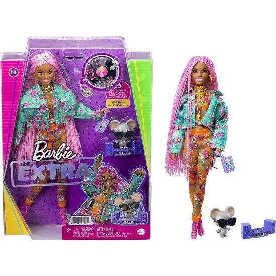 Barbie バービーエクストラドール＃10フローラルプリントジャケットとジョガーセットDJマウスペット、特別なピンクの三つ編み、レイヤード衣装とアクセサリー