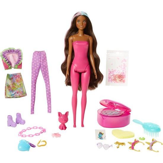 Barbie バービーの色が皮をむき出しのユニコーンファッションを明らかにする人形セットは、ピンクの皮むきやペット、2つのユニコーンにインスパイアされたルッ