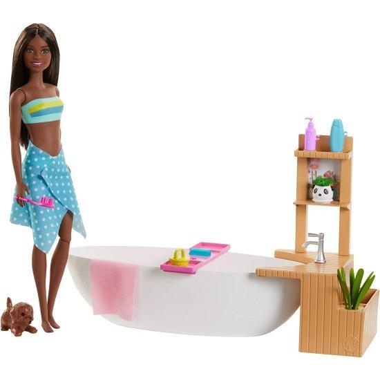 Barbie バービーフィジーバスドールとプレイセット、ブルネット、浴槽、炭酸パウダー、子犬など、3-7歳の子供へのギフト_1