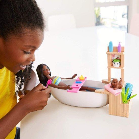 Barbie バービーフィジーバスドールとプレイセット、ブルネット、浴槽、炭酸パウダー、子犬など、3-7歳の子供へのギフト_2