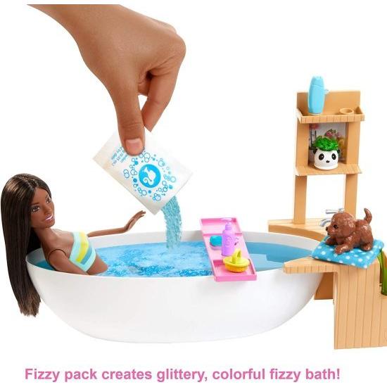 Barbie バービーフィジーバスドールとプレイセット、ブルネット、浴槽、炭酸パウダー、子犬など、3-7歳の子供へのギフト_3
