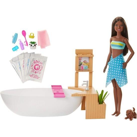 Barbie バービーフィジーバスドールとプレイセット、ブルネット、浴槽、炭酸パウダー、子犬など、3-7歳の子供へのギフト_4