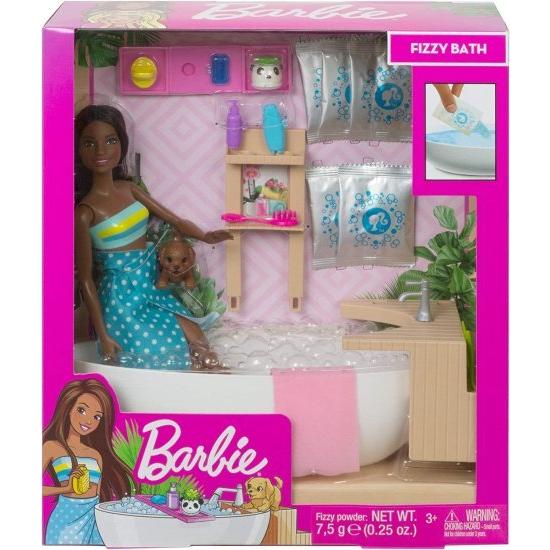 Barbie バービーフィジーバスドールとプレイセット、ブルネット、浴槽、炭酸パウダー、子犬など、3-7歳の子供へのギフト_5