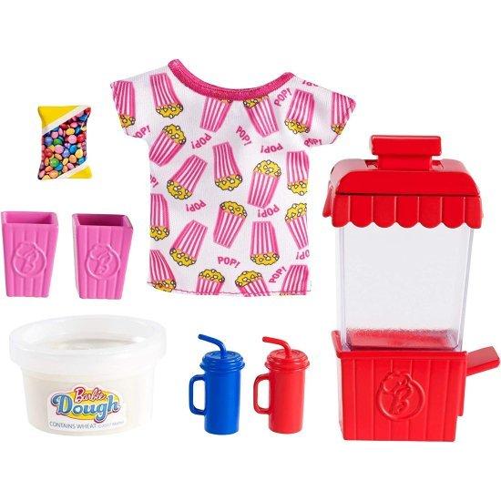 Barbie 人形用のTシャツ、ポップコーンマシン金型、成形生地のコンテナ、4歳、マルチ、マルチなど、ポップコーンをテーマにしたベーキングアクセサリーパック