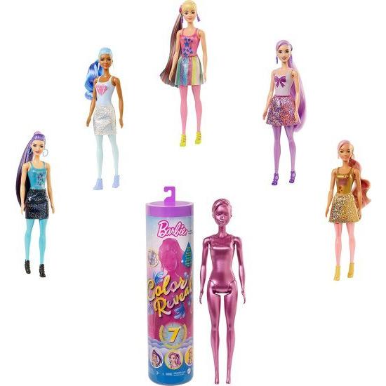 Barbie バービーの色は、7つの驚きで人形を明らかにします：4つのミステリーバッグ。水は、ボディスと髪の人形の外観と色の変化を明らかにします。シマーシリ
