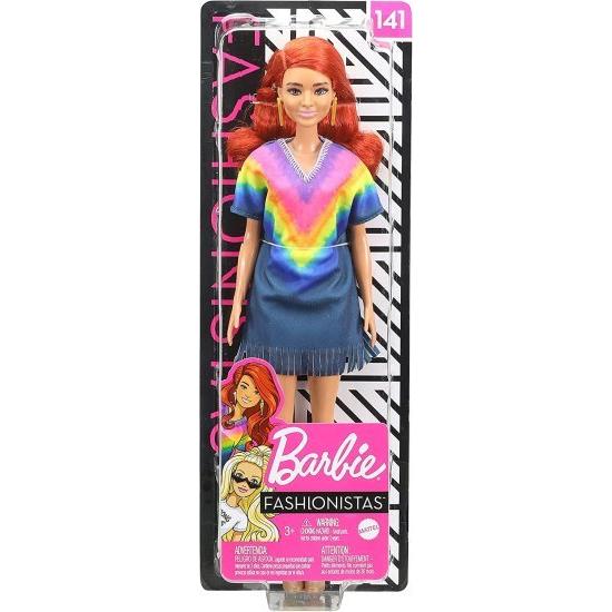 Barbie バービーファッショニスタドール＃141絞りぬフリンジドレス、ゴールデンブーツ、イヤリング、3-8歳のおもちゃを着た長い赤い髪の画像