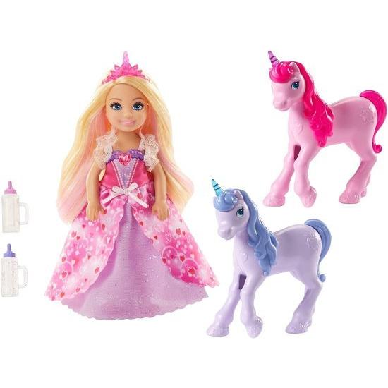 Barbie ハートドレス、2つのベビーユニコーンとアクセサリー、3-7歳のギフトでチェルシープリンセスドールと一緒にセットセットバービードリームトピアギフトの画像