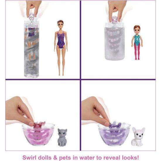 Barbie バービーの色は、50歳以上のサプライズセットのサプライズパーティーを明らかにします：1人の人形、1枚のチェルシー人形、2ペット、6色の変化のアクテ_2