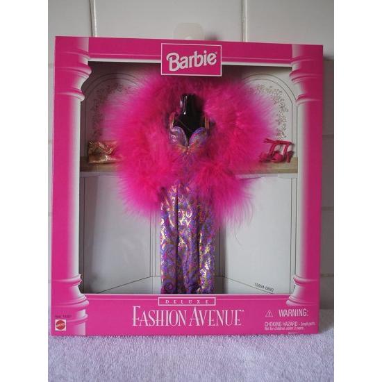 Barbie バービーファッションアベニューデラックスバービーフクシア/フクシアボア付きゴールドラメガウン（1996）
